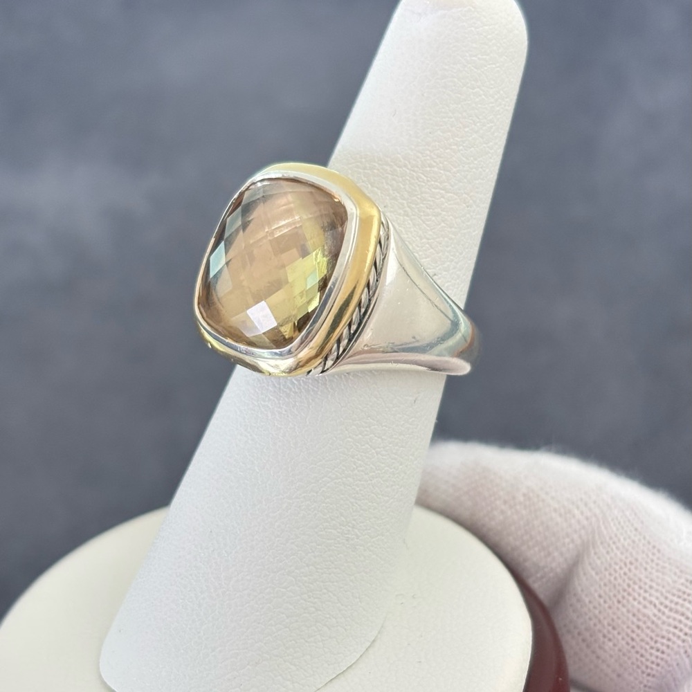 David Yurman 925 & 18k Gold 14mm Albion Ring with Champagne Citrine 6.5